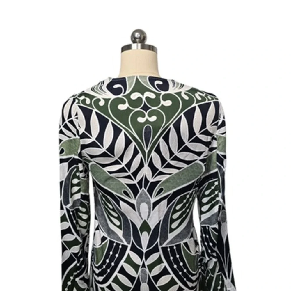Farm Rio Dress Womens Small Black Green Leaf Print Maxi Long Sleeve Viscose - Picture 10 of 13